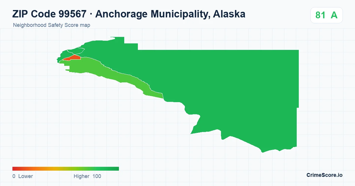 ZIP Code 99567 in Anchorage Municipality, Alaska neighborhood Safety Score map