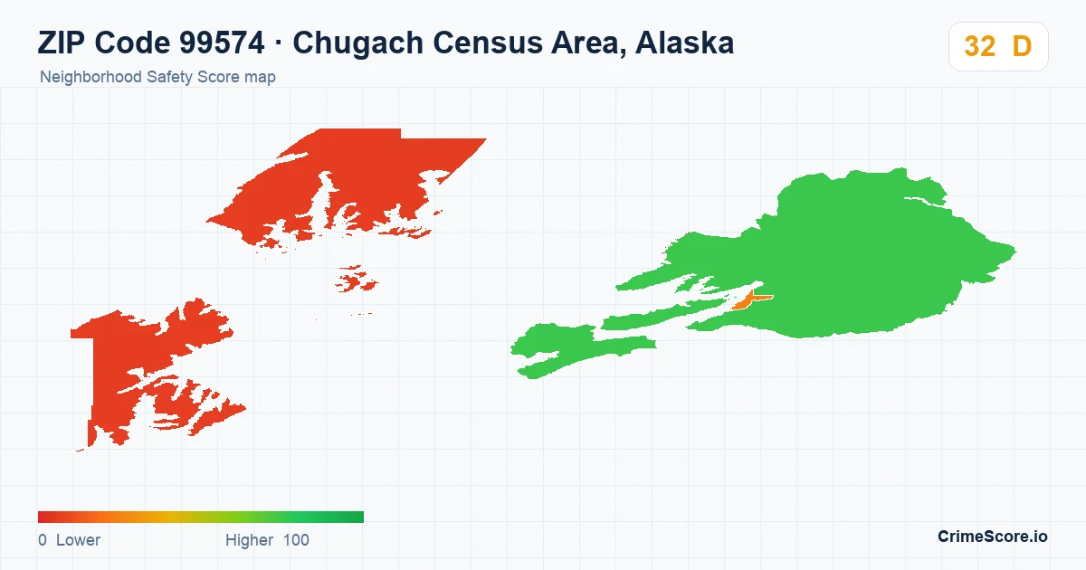 ZIP Code 99574 in Chugach Census Area, Alaska neighborhood Safety Score map