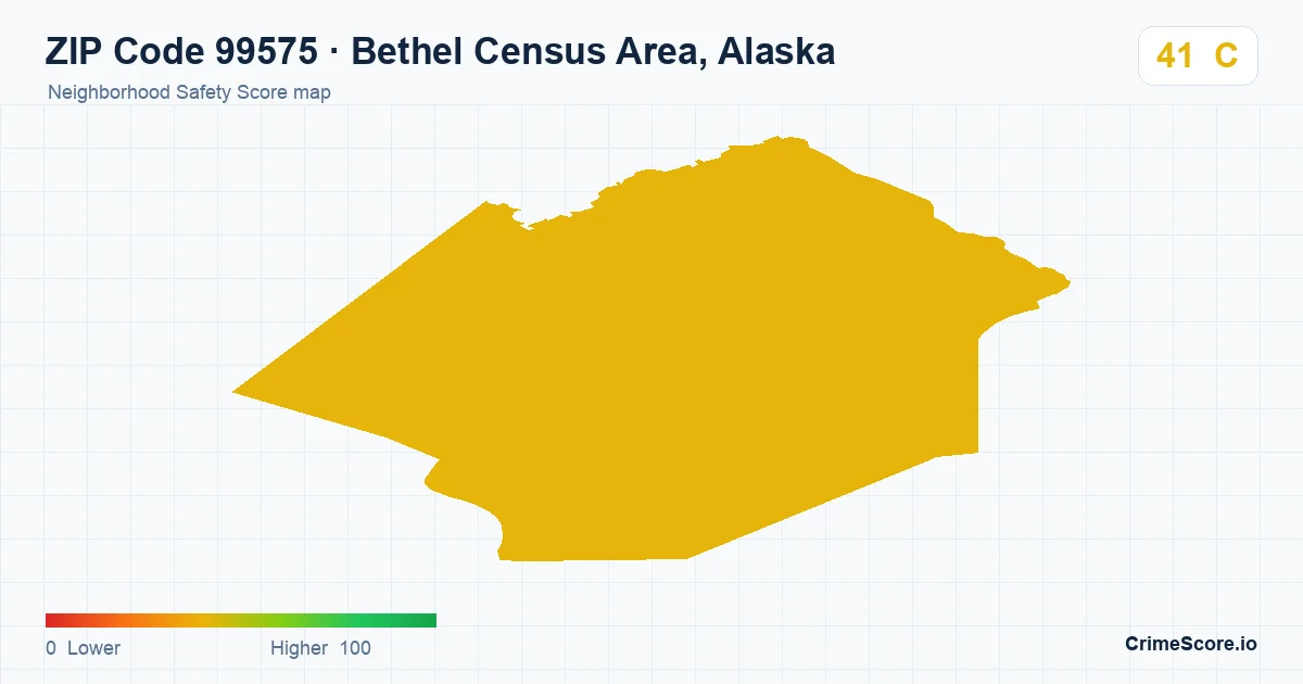 ZIP Code 99575 in Bethel Census Area, Alaska neighborhood Safety Score map