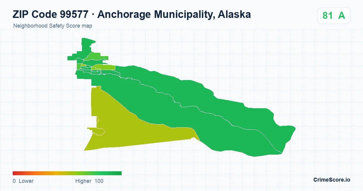 ZIP Code 99577 in Anchorage Municipality, Alaska neighborhood Safety Score map