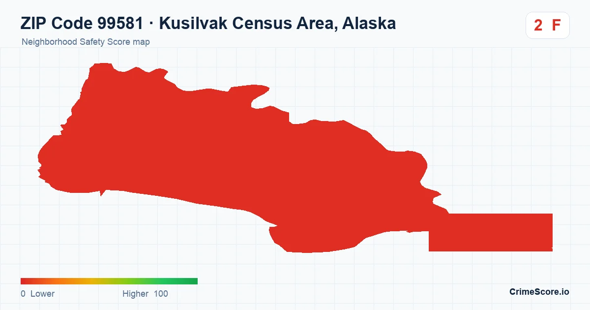ZIP Code 99581 in Kusilvak Census Area, Alaska neighborhood Safety Score map