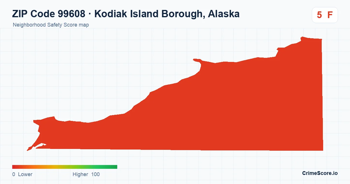 ZIP Code 99608 in Kodiak Island Borough, Alaska neighborhood Safety Score map