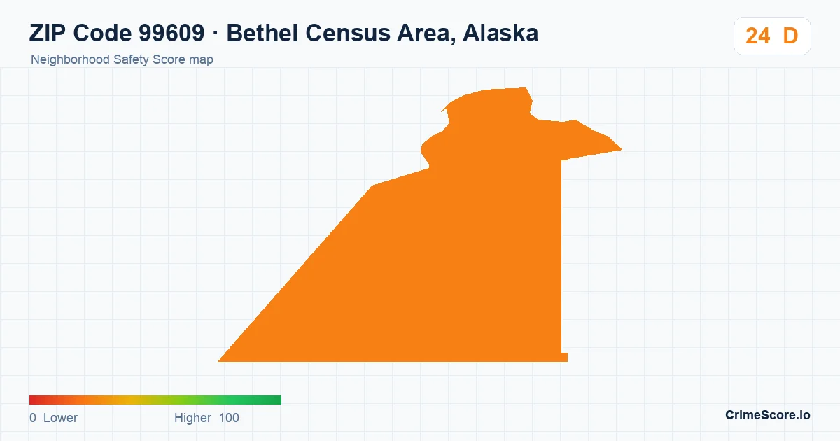 ZIP Code 99609 in Bethel Census Area, Alaska neighborhood Safety Score map