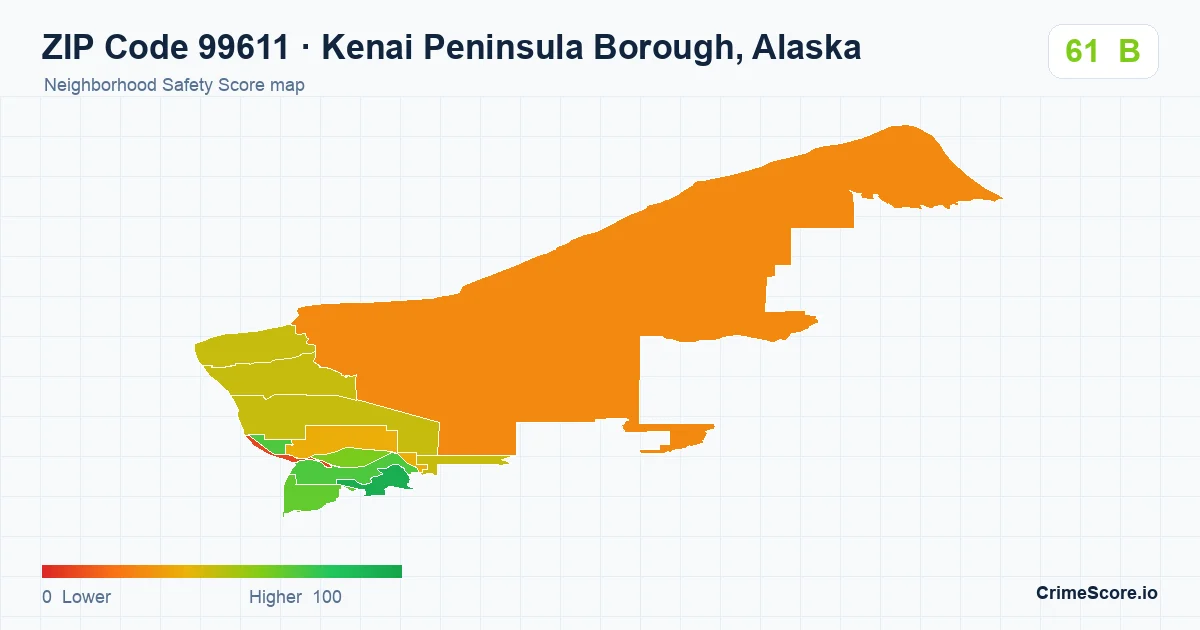 ZIP Code 99611 in Kenai Peninsula Borough, Alaska neighborhood Safety Score map