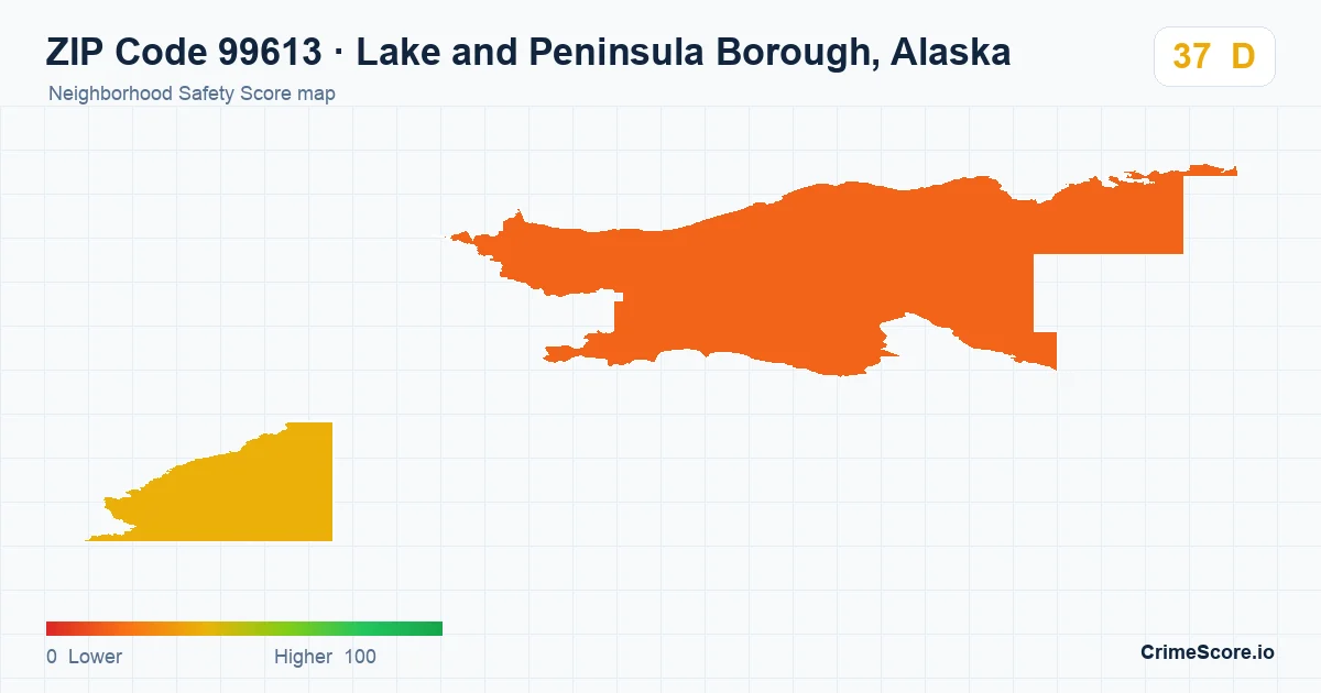 ZIP Code 99613 in Lake and Peninsula Borough, Alaska neighborhood Safety Score map