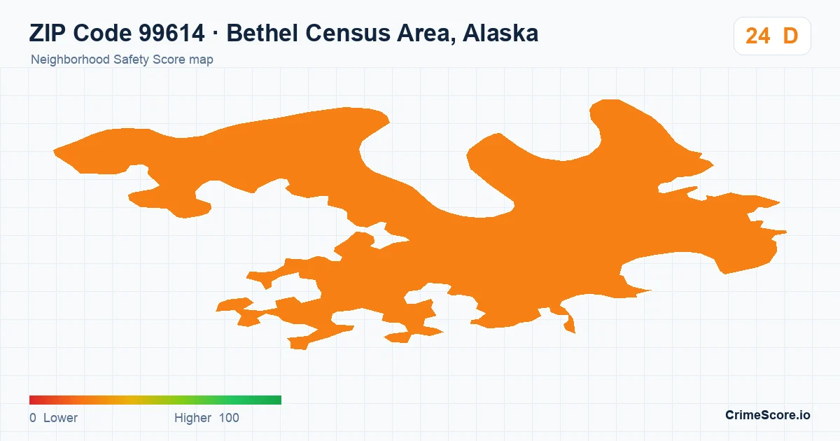 ZIP Code 99614 in Bethel Census Area, Alaska neighborhood Safety Score map