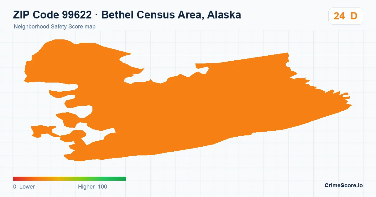 ZIP Code 99622 in Bethel Census Area, Alaska neighborhood Safety Score map