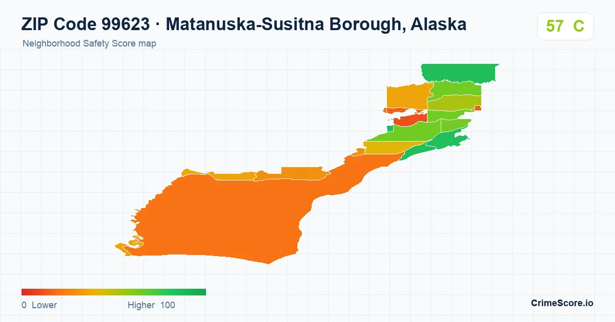 ZIP Code 99623 in Matanuska-Susitna Borough, Alaska neighborhood Safety Score map