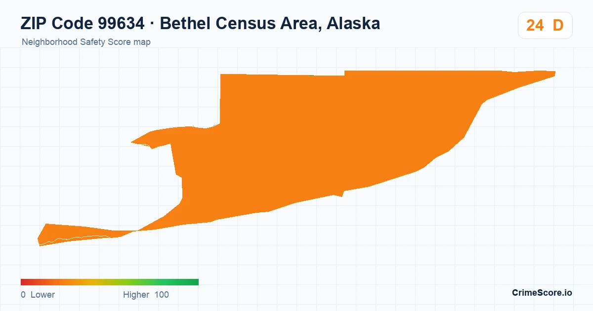 ZIP Code 99634 in Bethel Census Area, Alaska neighborhood Safety Score map