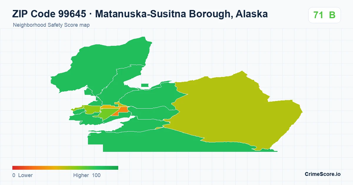 ZIP Code 99645 in Matanuska-Susitna Borough, Alaska neighborhood Safety Score map
