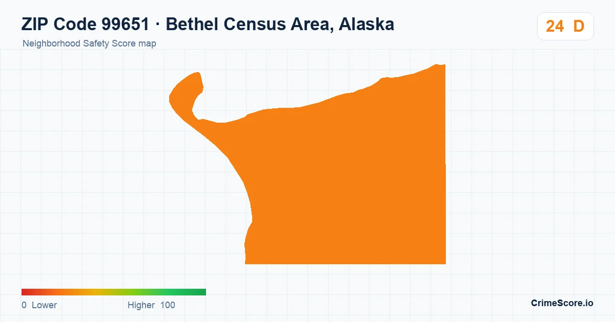 ZIP Code 99651 in Bethel Census Area, Alaska neighborhood Safety Score map