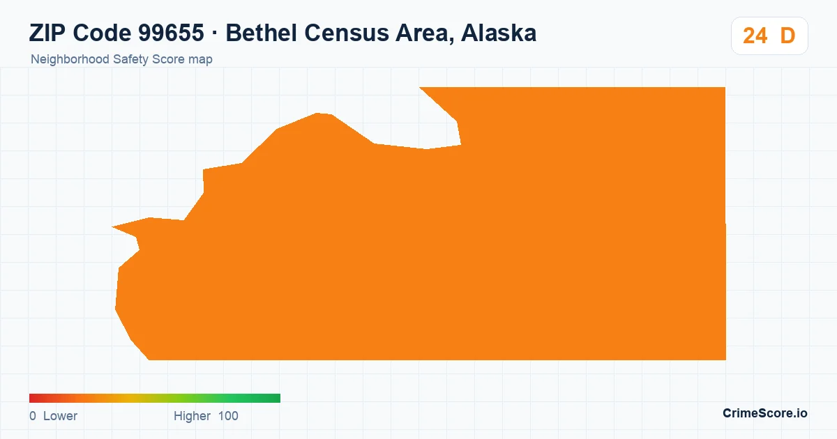 ZIP Code 99655 in Bethel Census Area, Alaska neighborhood Safety Score map