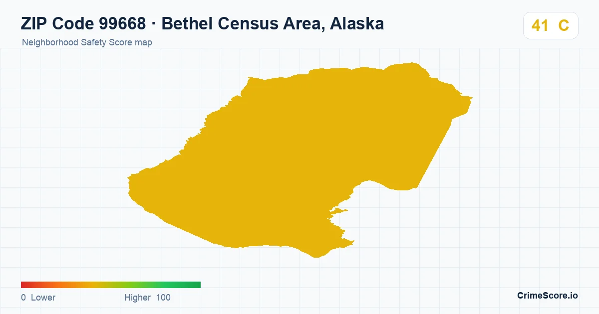 ZIP Code 99668 in Bethel Census Area, Alaska neighborhood Safety Score map