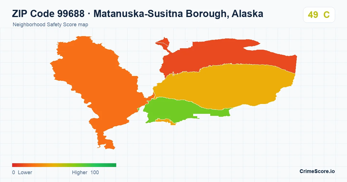 ZIP Code 99688 in Matanuska-Susitna Borough, Alaska neighborhood Safety Score map