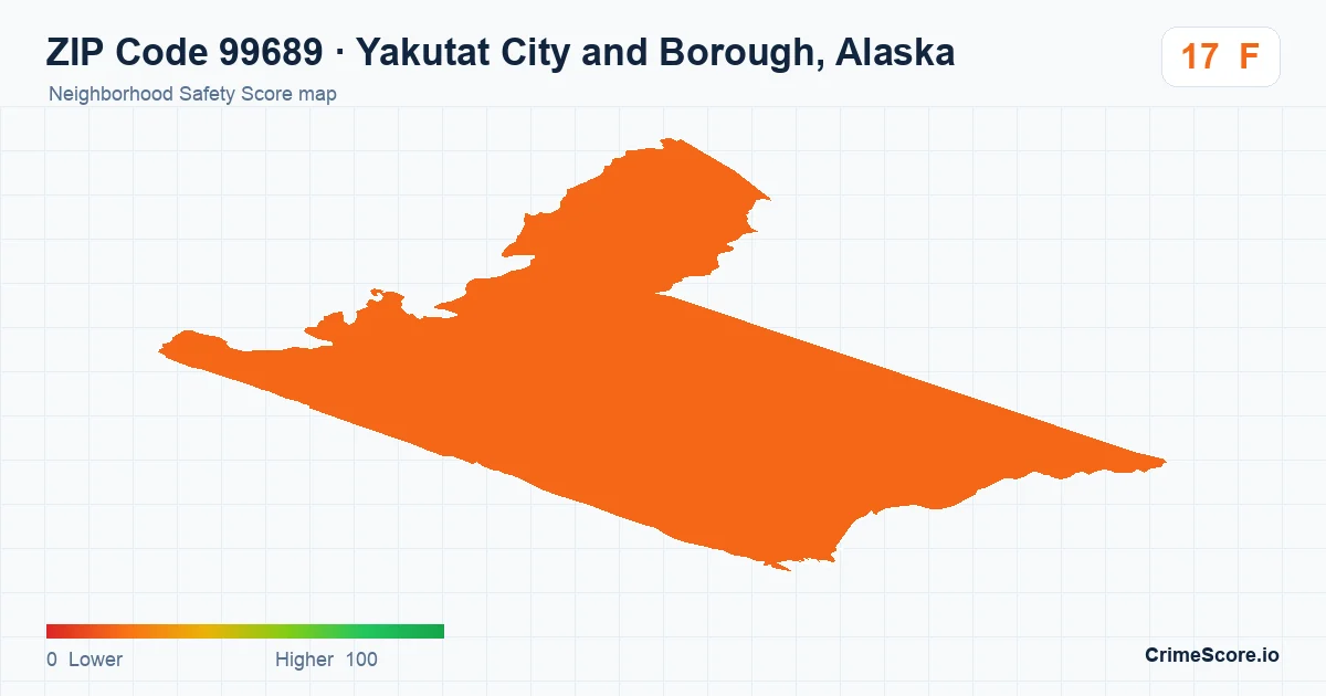ZIP Code 99689 in Yakutat City and Borough, Alaska neighborhood Safety Score map