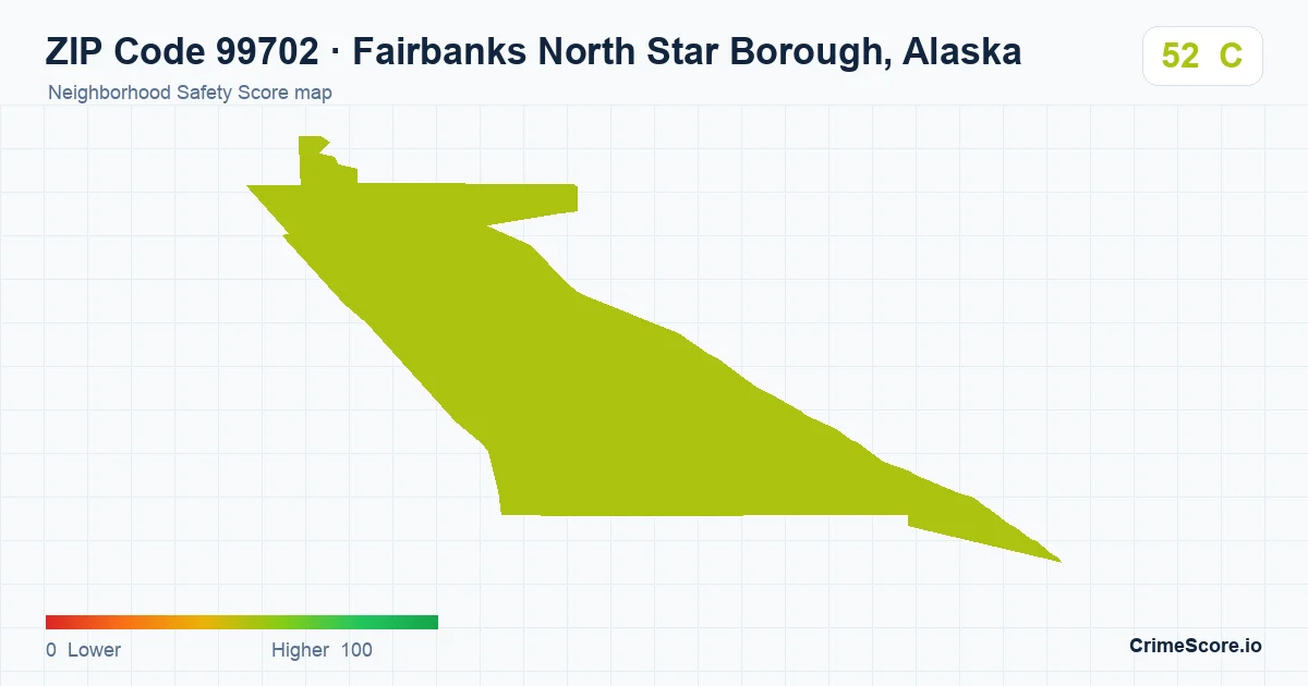 ZIP Code 99702 in Fairbanks North Star Borough, Alaska neighborhood Safety Score map