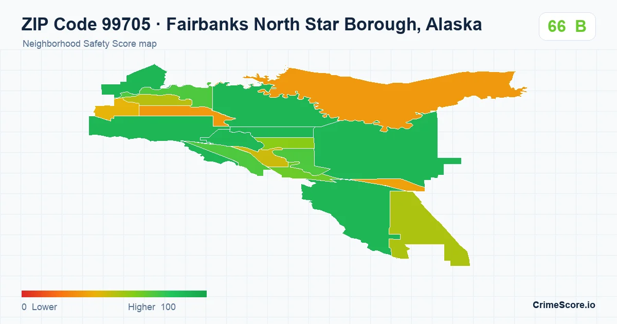ZIP Code 99705 in Fairbanks North Star Borough, Alaska neighborhood Safety Score map
