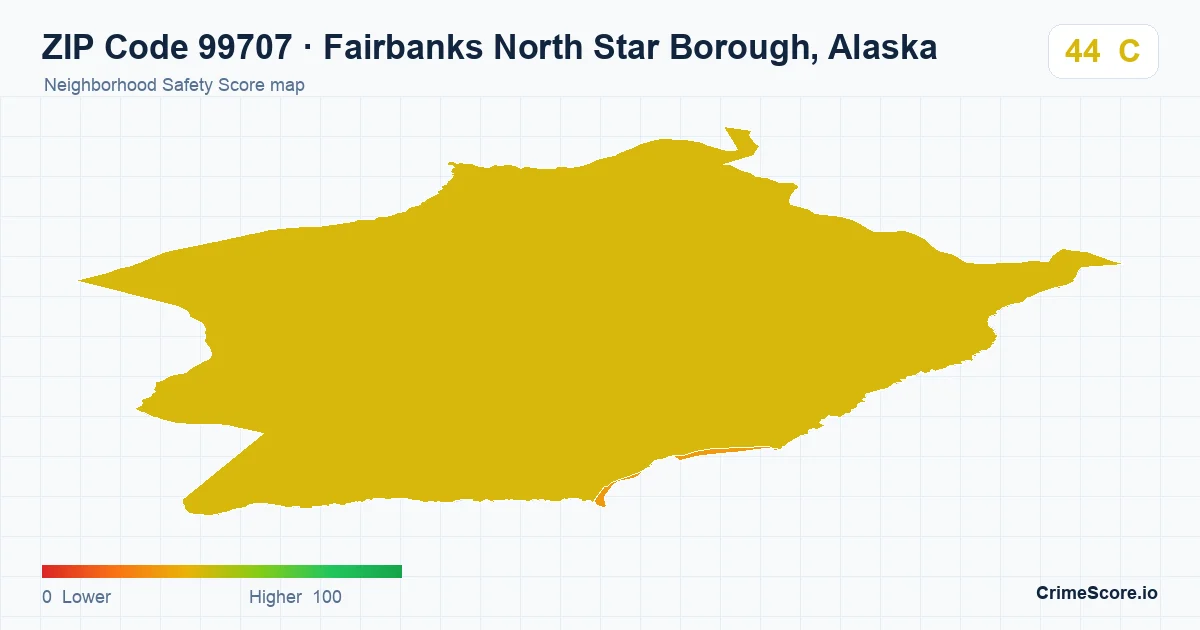 ZIP Code 99707 in Fairbanks North Star Borough, Alaska neighborhood Safety Score map