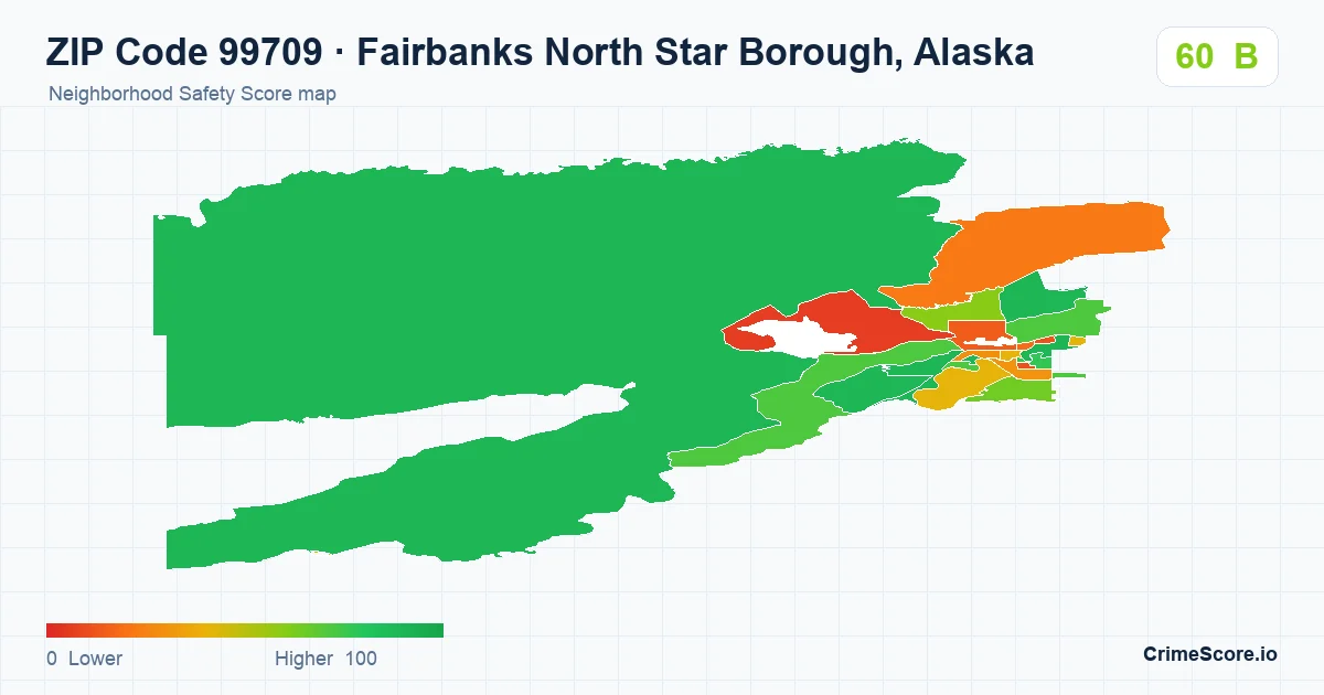 ZIP Code 99709 in Fairbanks North Star Borough, Alaska neighborhood Safety Score map