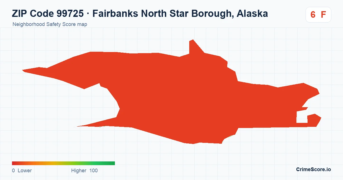 ZIP Code 99725 in Fairbanks North Star Borough, Alaska neighborhood Safety Score map