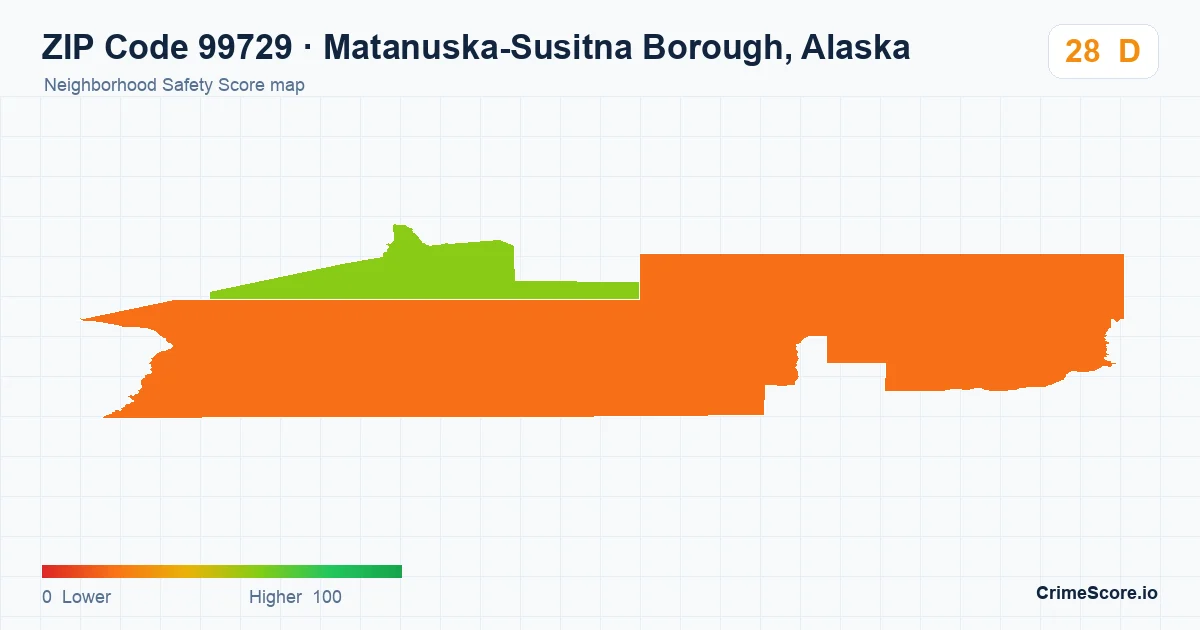 ZIP Code 99729 in Matanuska-Susitna Borough, Alaska neighborhood Safety Score map