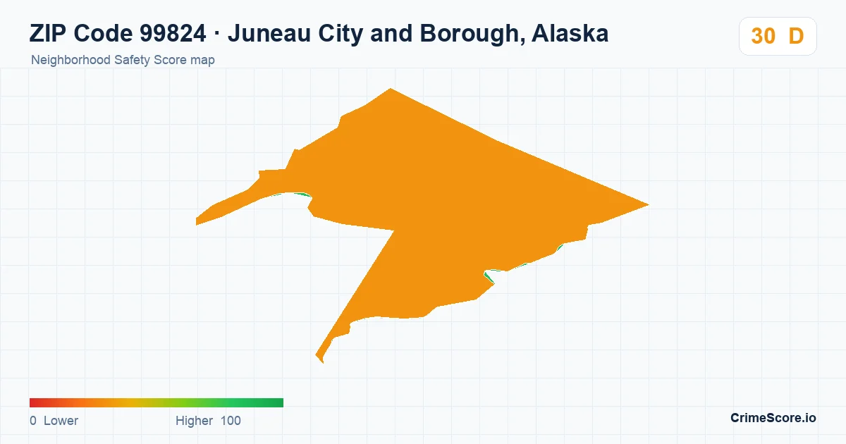 ZIP Code 99824 in Juneau City and Borough, Alaska neighborhood Safety Score map