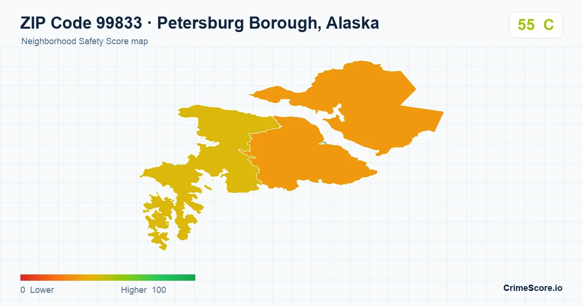 ZIP Code 99833 in Petersburg Borough, Alaska neighborhood Safety Score map