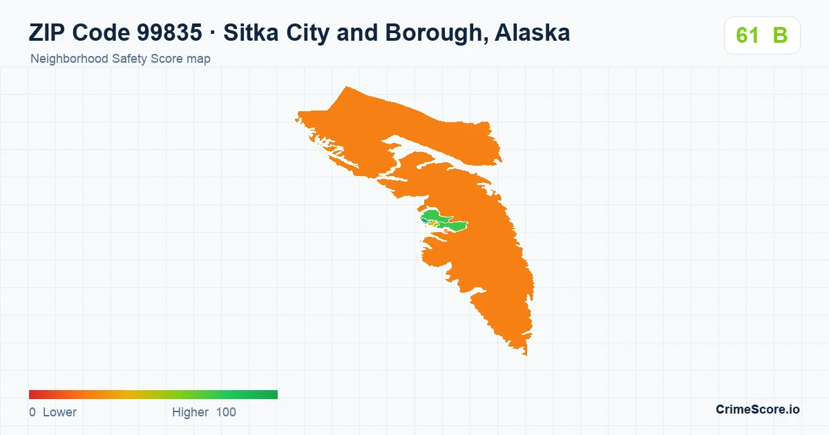 ZIP Code 99835 in Sitka City and Borough, Alaska neighborhood Safety Score map