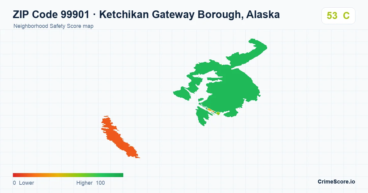 ZIP Code 99901 in Ketchikan Gateway Borough, Alaska neighborhood Safety Score map
