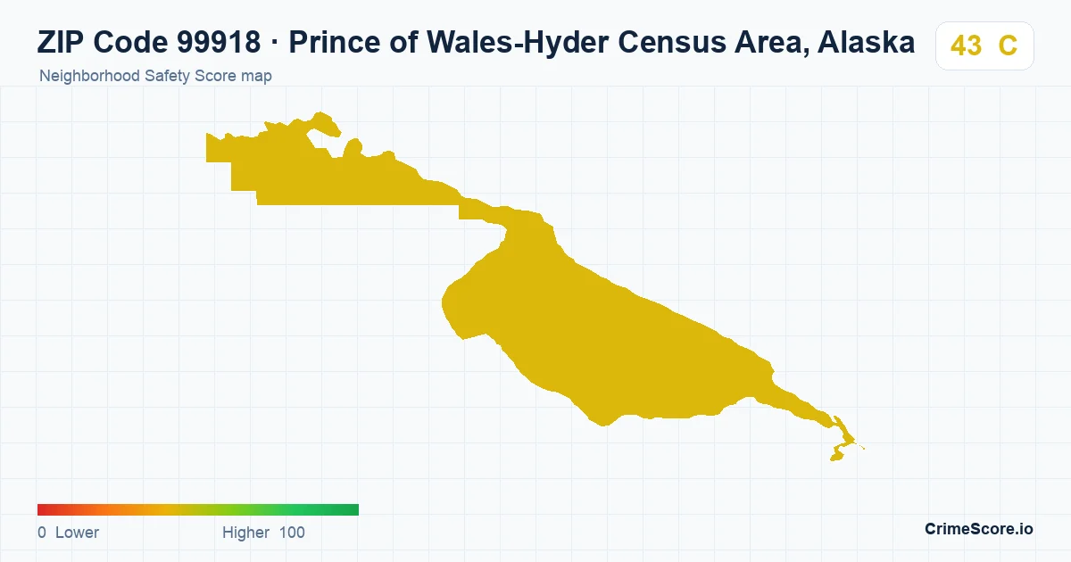 ZIP Code 99918 in Prince of Wales-Hyder Census Area, Alaska neighborhood Safety Score map