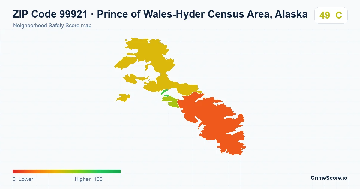 ZIP Code 99921 in Prince of Wales-Hyder Census Area, Alaska neighborhood Safety Score map