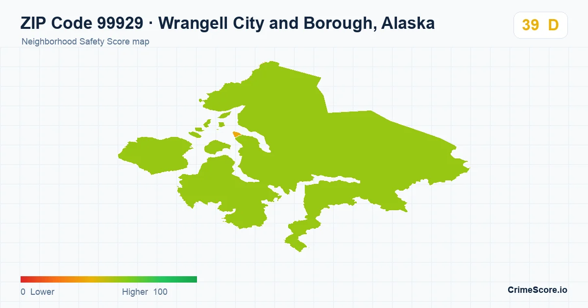ZIP Code 99929 in Wrangell City and Borough, Alaska neighborhood Safety Score map